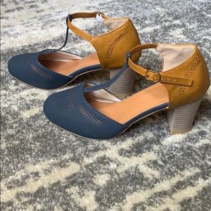 Unique Modern Vintage Two Toned T-Strap Heels